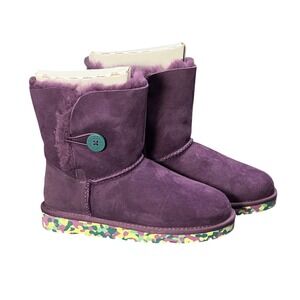 UGG Australia K Bailey Button Shoal Kids 3 Purple Suede Camo Sole Boots 1006638K